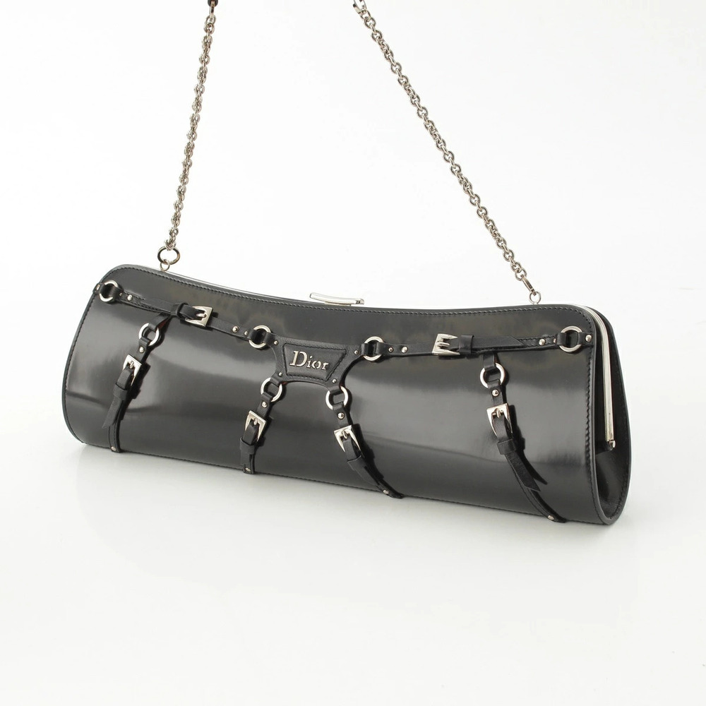 Dior Bag Galliano Chain Bondage Shoulder Leather Christian  Black